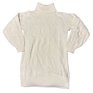 White Cable Knit Turtleneck Sweater Dress